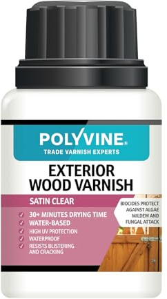 Polyvine Exterior Wood Varnish Satin Finish – Quick Drying, Water-Based, High UV Protection & Weather Resistant Clear Varnish for Outdoor Wood & Timber – No Blistering or Peeling, 100ml