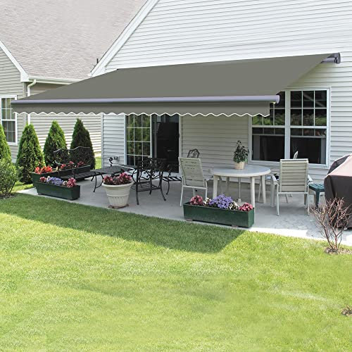 Green Bay Retractable 3.5m x 2.5m Awning DIY Patio Awning Garden Canopy Outdoor Sun Shade Shelter with Fittings and Crank Handle - Grey