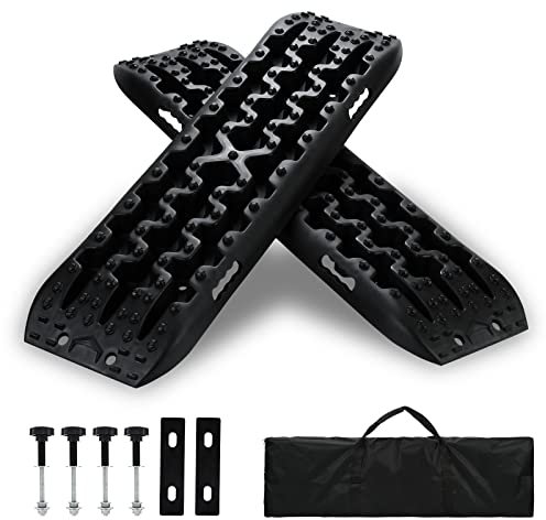 Lospitch Anfahrhilfe mit Aufbewahrungstasche und Installationstool, Sand/Schlamm/Schnee Recovery Board Offroad Tracks,10T Last,Reifenleiter für PKW LKW Geländewagen Wohnmobil