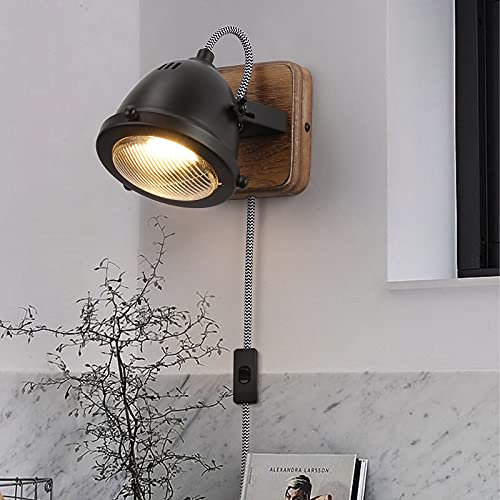 Moderne Schwarz GU10 Lese Wandleuchte mit Kabel Schalter - Vintage Drehbare Verstellbare LED Spotlight Wandlampe Halterung - Innen Nachtlicht Wandbeleuchtung Deko für Kinder Schlafzimmer Wohnzimmer