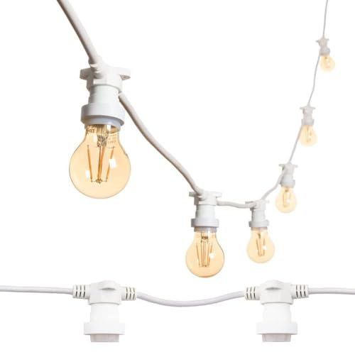 MU 10M Catena Luminosa Esterno LED Catenaria 10 Portalampada E27 Da 10 Metri Cavo Bianco Prolungabile Fino a 1000W IP54 Outdoor Giardino Matrimonio|10 M, BIANCO [Classe efficenza energetica: A]