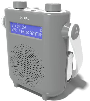 DAB/DAB+ & FM Digital Shower Radio | Bluetooth | IPX5 Water Resistant Technology | Rechargeable Battery | Perfect for Home, Bathroom or Outdoors | AZATOM Pearl (Grey)