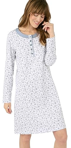 Damart - Camisa de noche de manga larga, estampado azul, 50-52 (XL)