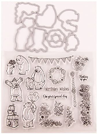Tier Stempel und Stanzschablonen Set,Klar Silikonstempel und Stanzen Set,Metall Prägeschablonen Stanzmaschine Weihnachts Stanzformen Schablonen und Clear Stempel für DIY Scrapbooking, Kunsthandwerk