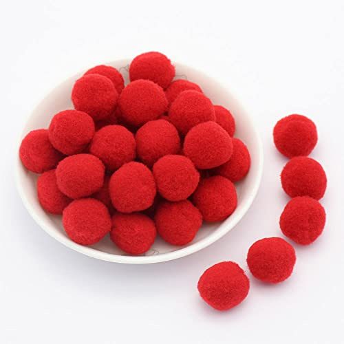20mm ca. 50 Stück Bunte Mini Pompons zum Basteln filzkügelchen Bunt pom pom Bälle Kleine Bommeln Flauschigen Plüschbälle für Dekorieren Verzieren Nähen DIY Kreativen Handwerk,Rot
