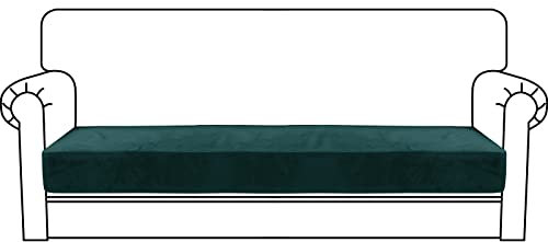 CHELZEN Velvet Sofa Seat Cushion Cover, Stretch Sofa Cushion Slipcovers, Soft Couch Cushion Covers, Furniture Protector with Elastic Bottom (3 Seater, Blackish Green)