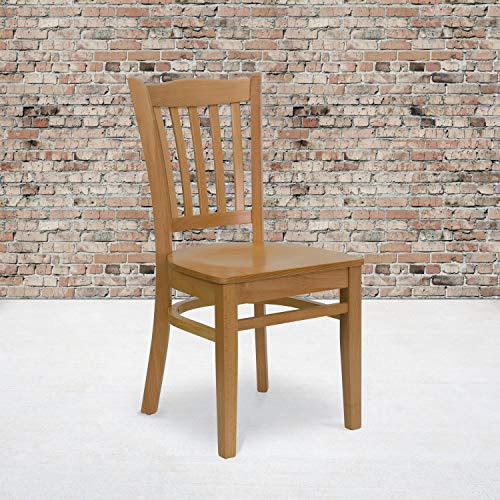 EMMA + OLIVER 2 Pack Vertical Slat Back Natural Wood Restaurant Chair - Hospitality Seating