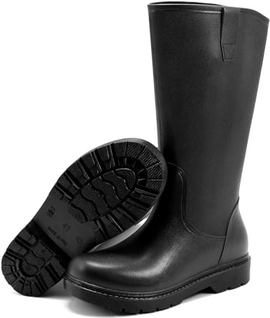 RIUETAR Rain Boots for Men, Comfort Waterproof Rubber Boots Mens Durable Anti-Slip Mud Garden Boots for Hunting Gardening Farming Fishing, Wide Calf Raining Shoes Outdoor Work Boots