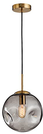 NICRX sphärische Glaskugel-Pendelleuchte, goldene Basis und hängende Glaskugel-Deckenleuchte (Grau, 20cm)