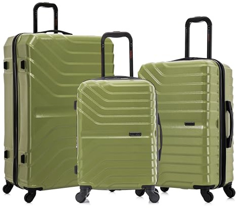 InUSA AURUM 3 Pcs Hardside Luggage Sets | 20 24 28 inch Durable Lightweight Large Medium and Carry on Suitcase | Zippered Suit Case with Gel Handles and Trolley | Green