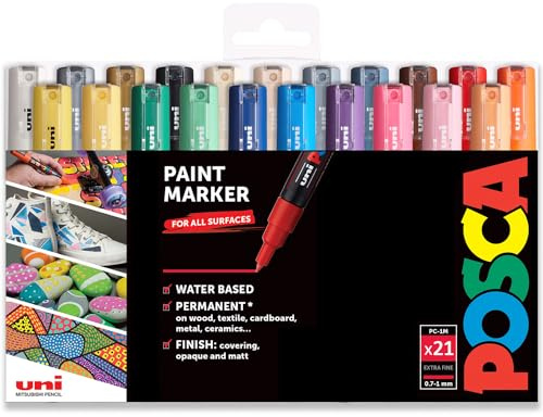 Posca PC-1M Paint Art Marker Stifte - Stoff Glas Metall Stift - 21 Stück - Set in Geschenkbox Verpackung, mehrfarbig
