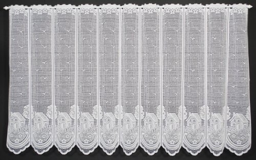 Gardinen Kranzusch Scheibengardine Häuser 90x85 cm H/B Weiß Bistrogardine Vorhang Küche 1er Pack
