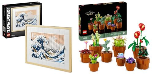 LEGO Art Hokusai – Große Welle, 3D Japanische Wanddeko, Bastelset & Icons Mini Pflanzen, 9 künstliche Blumen zum Bauen, Botanical Collection Sammel-Set