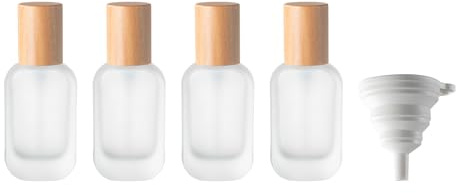 4 Pcs Flacon Pompe sans Air, 30ML Distributeurs à Pompe en Verre, Airless Contenant Cosmétique Vide, Pots de Crème Sous Vide, Flacons à Pompe de Lotion Crème avec Couvercle en Bois, avec Entonnoir