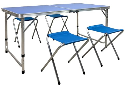 Grafner Camping Sitzgarnitur, 5-teiliges Set mit klappbarem Tisch und 4 höhenverstellbaren Stühlen, 120 x 60 x 70 cm, stabil und tragbar