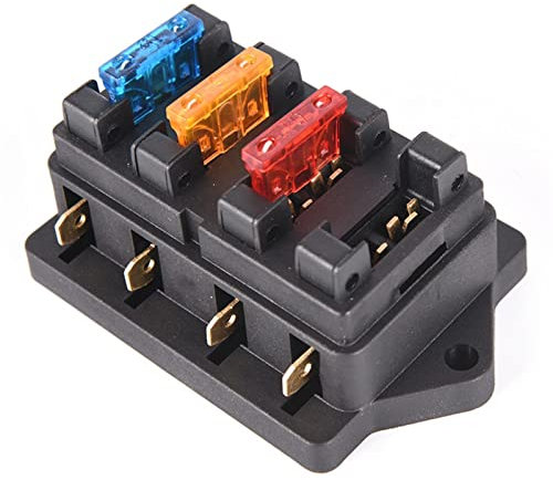 1 Stück 4-Wege-Schaltung Standard ATO Blade Sicherungskasten Blockhalter 12 V / 24 V + 4-Wege-Sicherung for 22 mm Lenker Motorräder E-Bikes Ersatzsicherung