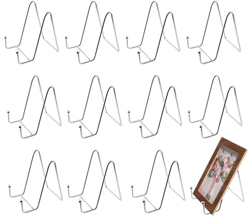 NamyEUT 12 stycken metalltallriksställ silver, 10 cm järnstaffli display stativ platthållare, metall tallrikshållare stativ för foto, konst, tallrik, ramhållare och bordskonst