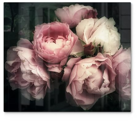 DEQORI Herdabdeckplatte Glas | einteilig 60x52 cm | Motiv Nostalgische Blüte | Ceranfeld Abdeckplatte für Küche | Herd-Abdeckung universal | Glasplatte & Schneidebrett für Kochplatten