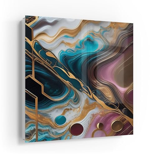 DEQORI Schlüsselkasten weiß | 30x30 cm | Motiv Goldene Wogen | Glas & Metall Schlüssel-Box | Schlüsselschrank mit 50 Haken + 2 Magnete | Moderne Design Box magnetisch & beschreibbar