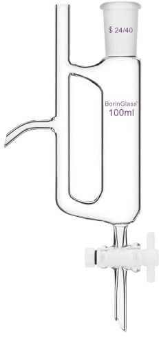 BorinGlass Separador de agua y aceite con 24/40 juntas, embudo de separación de líquidos de borosilicato para una separación precisa de líquidos, 100 ml