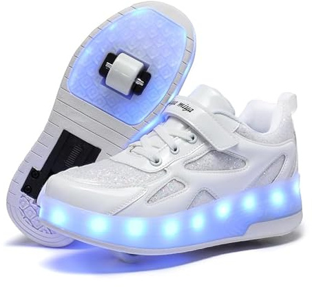 Schuhe mit Rollen für mädchen Jungen Verstellbare Rollschuhe Schuhe Einziehbar Turnschuhe mit Rollen für Kinder LED Blinkend Roller Skate Shoes für Outdoor-Sportarten
