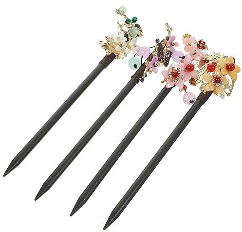 PAMINGONO 4pcs Unique Vintage Hair Chopsticks Chinese Style Hair Sticks Flower Decor Hairpin for Women Girls