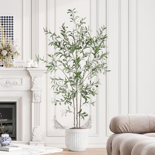 Dripex 180CM Artificial Olive Tree 6FT Tall Faux Silk Olive Plant with Lifelike Leaves Fake Tree for Home Office Indoor Decor (Style 4)