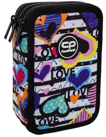 CoolPack Schulstiftetui mit Diary-Motiv, 3-stöckig, 44-teilig gefüllt, Polyester, Reißverschluss, Handgriffe, 20 x 12,5 x 6 cm, Mehrfarben