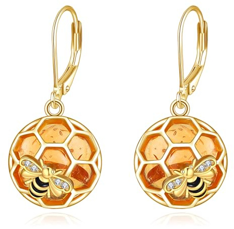 Bärnsten Bumble Bee örhängen i sterlingsilver honung bin smyckesgåva för kvinnor, Sterlingsilver