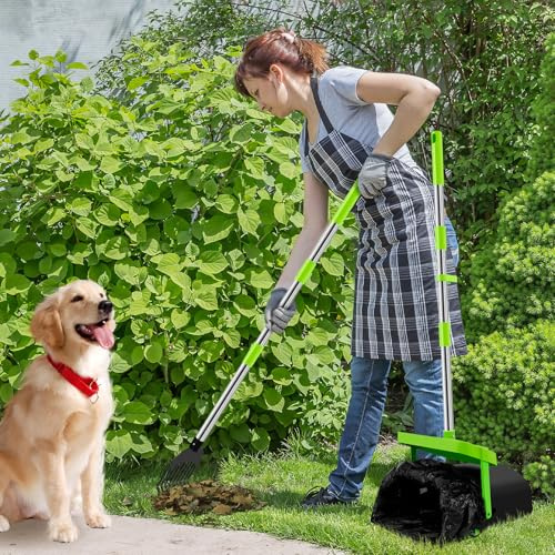 Hundekotschaufel 100 x 30 x 28 cm Rechen: 85 x 13 cm mit Deckel Geruchsresistenz Insektenresistenz Dog Pooper Scooper mit 100 Müllsäcke Schwenkbehälter & Rechen Hundekotsammler für Große Kleine Hunde