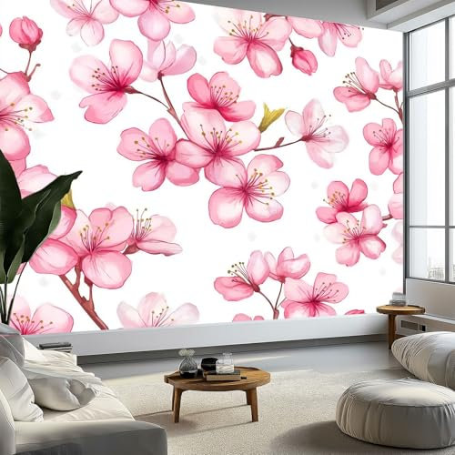 Generico Art Carta Da Parati Fotomurale Fiore di Pesco Acquerello Fotomurali Camera Da Letto Ufficio Soggiorno Decorazione Muro Murales 200 x 140 cm Vello Carta da parati
