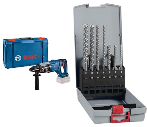 Bosch Professional 18V System Akku-Bohrhammer GBH 18V-28 D + 7x PRO SDS plus-5X Hammerbohrer-Set (für Beton, Kalk- und Sandsteine, Ø 5-12 mm)