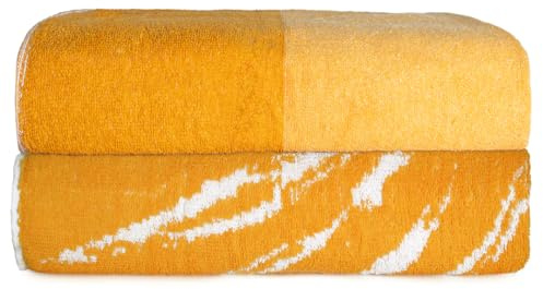 Sweet Needle Topical Palm - Juego de 2 Toallas de Playa para Adultos, Color Amarillo Dorado Brillante, Toalla de baño 100% algodón de Rizo Hilado en Anillo, para Hotel, Piscina, Secado rápido, Baja