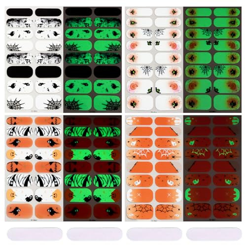Nagelfolie UV Härtend, 64PCS Ultra-dünne Nagellack-Streifen, Halloween UV Gel Nail Strips, Fingernägel zum Aufkleben, Nagelsticker, Nagellackstreifen, Nagelaufkleber, Aufkleber Nägel, Nail Art Geist