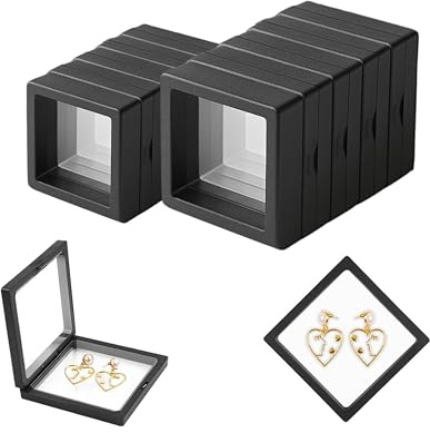 Silk Aura 10 Stück PE Folie Schmuck Aufbewahrungsbo, Kleine Transparente Versiegelte Staubdichte Box für Ringe & Ohrringe (Schwarz, Gemischt 10 Stück: 5×5 (5) & 7×7 (5))