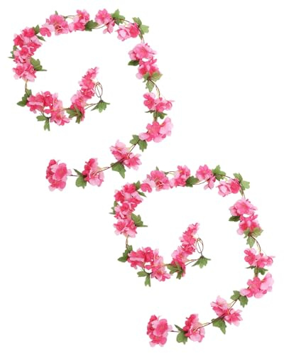 HUVZOR 2 pièces Guirlandes de Fleurs de Cerisier Artificielles, Guirlande Fleurs Artificielles 2,3 Mètres 18 Têtes Fleurs Guirlande Fleurs Artificielles pour Maison Jardin Fêtes Mariage(Rose Rouge)