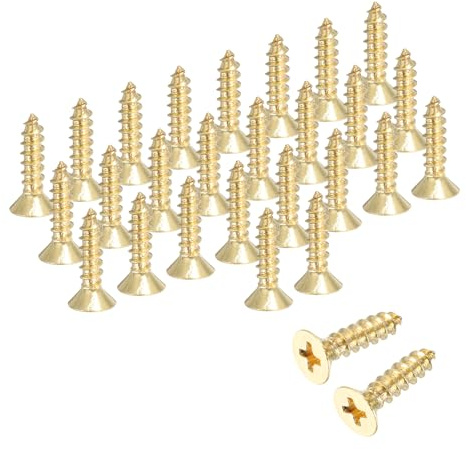 sourcing map Lot de 28 vis à bois cruciformes en laiton M4 x 16 mm, vis à bois plates cruciformes autotaraudeuses pour charnières de porte, travaux manuels en bois et projets de bricolage (doré, lot