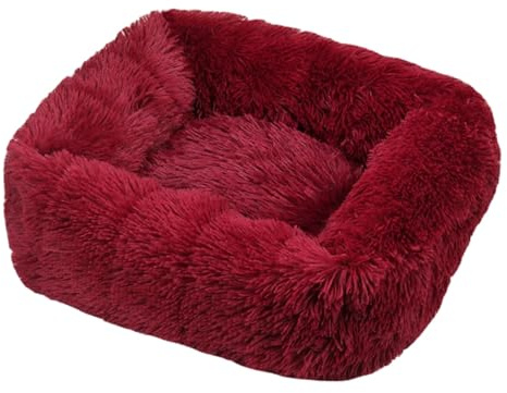 Mateju Hundebett Rechteckig Flauschig, Plüsch Haustierbett Katzenbett Flauschig Weiche Warme Hundekissen mit rutschfest Unterseite Katzenkissen für Mittelgroße Kleine (Rot,65x55cm)