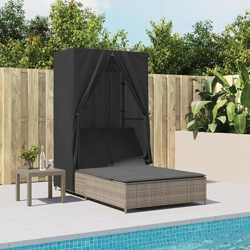Bladez Doppel-Sonnenliege mit Dach und Vorhängen aus PE-Rattan & pulverbeschichtetem Stahl - Lounge-Set für Garten, Terrasse oder Balkon - Wetterfest & pflegeleicht