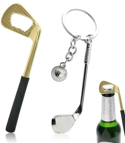 2PCS Golf Club Bottle Opener Keyring and Pendant Golf Keyring Funny Gifts for Men, Personalised Bottle Opener and Keychain Gift Novelty Golf Gifts for Party, Festival Gathering