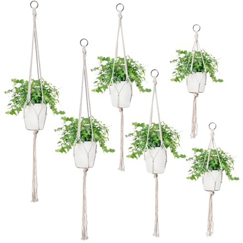 SUPRROW Makramee Blumenampel, 6 Stück Blumenampel Hängend Innen, Pflanzenhänger Hängeampel, Hängetopf Für Pflanzen Außen Decken Balkone Wanddekoration