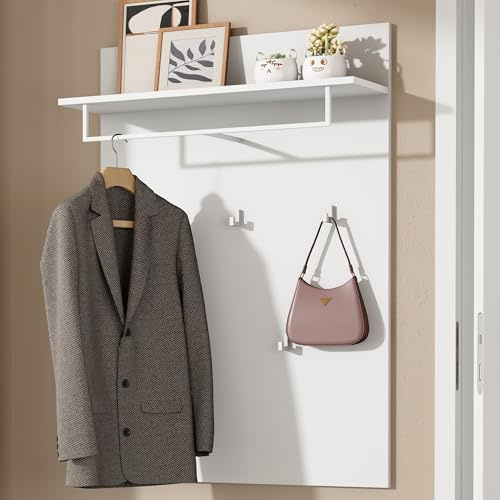 doporro Wandgarderobe mit Ablage 5 Haken Garderobenpaneel Flur | Schwebendes Garderobenpaneel für Garderobe, Flur und Eingangsbereich, 108 x 78 x 21,6 cm, Matt Weiß, Gabo-01