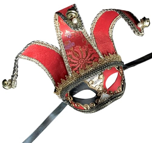 Nuiorfty Maschera da giullare per uomo donna squisita maschera veneziana mezzo volto mascherato con fascia per la testa 19 5 x 3