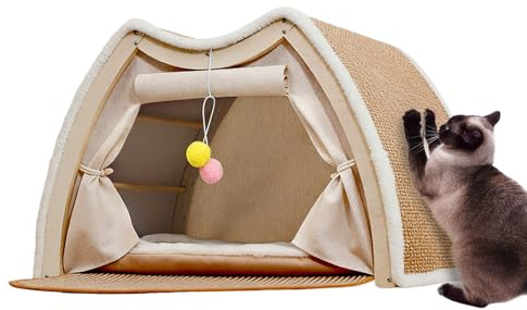 Katttält, vila och lekdesign, 1 st, inomhus katthus, kattunge tältsäng, sisal klösbräda bas, för vardagsrum vinterkomfort