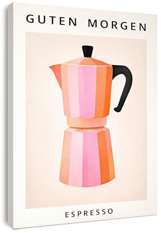 Alptiny Leinwandbild mit Rahmen 30x40 cm, Guten Morgen Espresso Mokkakanne Leinwanddruck, Skandinavische Wanddeko für Küche Wohnzimmer Flur Büro, mit Klettverschluss & Haken