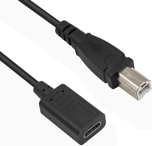 ZRUIDA USB C to USB B Printer Cable, USB Type C Female to Type B Male Adapter Lead, 30cm / 1Ft for MacBook Pro, Canon HP Samsung Printers, 1 Pack Black