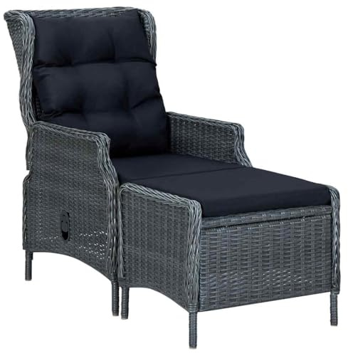 Arborthrum Gartensessel Verstellbar mit Fußhocker Gartenstühle Liegestuhl Balkonstuhl Relaxsessel Terrassenstühle Liegesessel Gartenmöbel Garten-Lounge-Stuhl Poly-Rattan Dunkelgrau