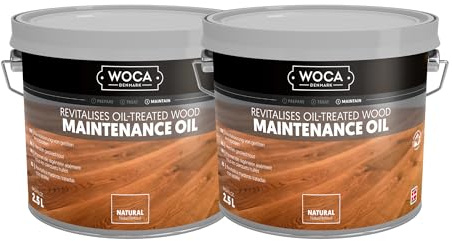 WOCA Denmark Maintenance Oil Pflegeöl Natur 5 L (2 x 2, 5 L) - Pflegeöl für Parkett & Holz im Innenbereich