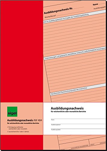 Sigel AW484 Ausbildungsnachweis, geheftet, A4, 28 Blatt (5er Spar-Pack, wöchentliche / monatliche Berichte)