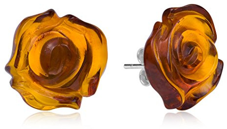 Ian and Valeri Co. Amber Sterling Silver Carved Stud Rose Earrings